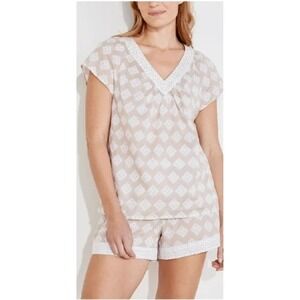 Haven Well Within Women's Pajama Set Top and Shorts Beige White XL‎ Sleepwear